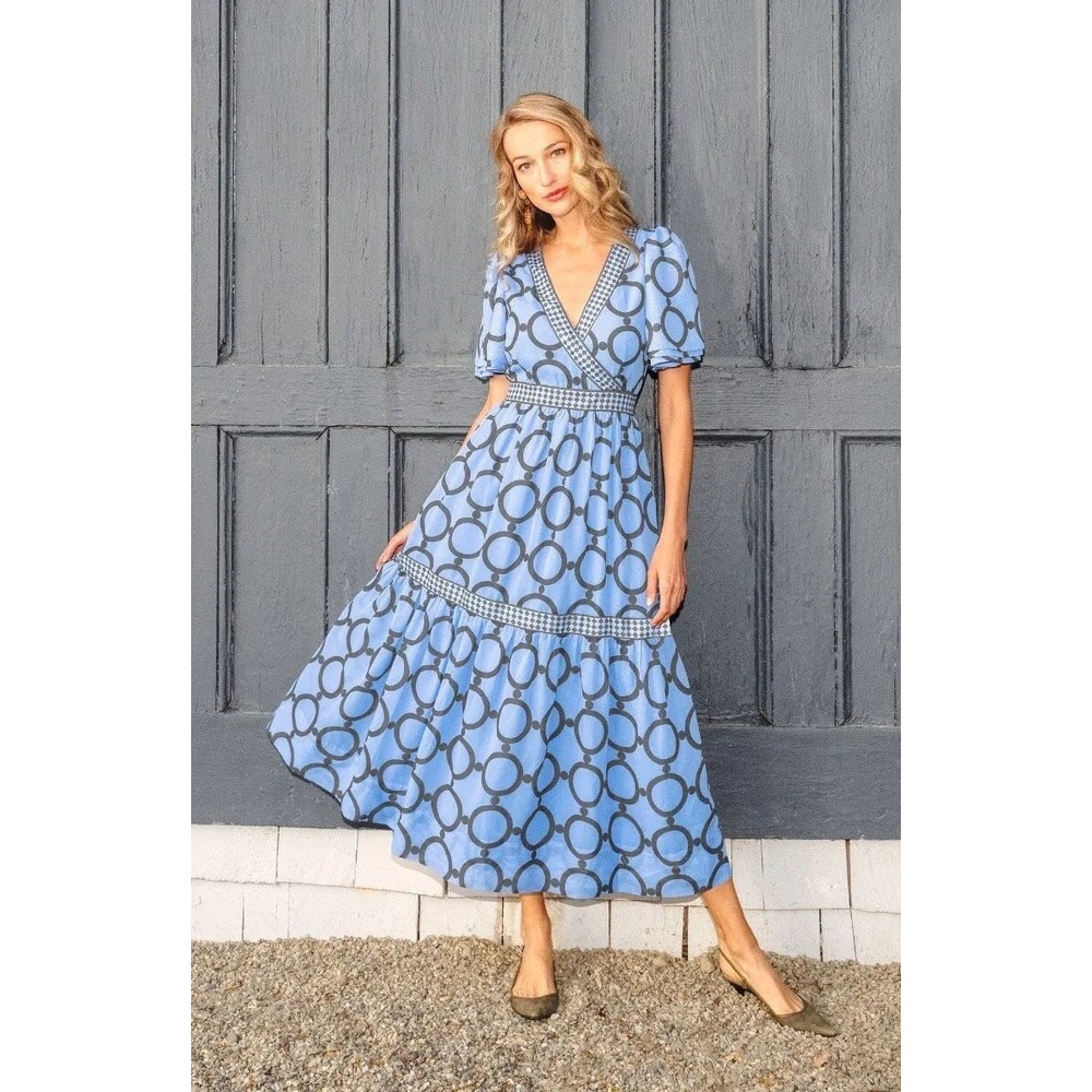 Gretchen Scott Le Marais Dip & Dot Midi Maxi Dress Blue NWT Size M